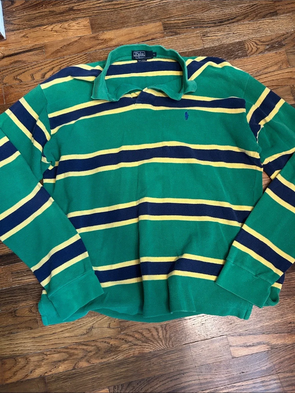 Ralph Lauren Green, Navy & Yellow Striped Rugby Polo